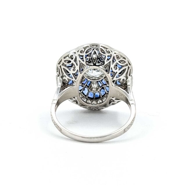 Ring Art Deco Revival 1.45ctw Old European/Single Cut Diamonds 1.10ctw Sapphire Platinum Sz7 8.5g 225070047