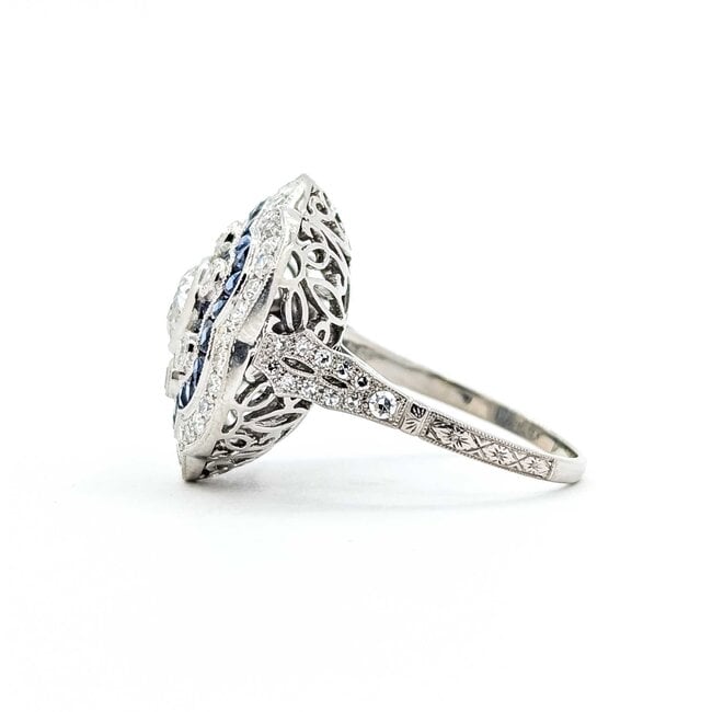 Ring Art Deco Revival 1.45ctw Old European/Single Cut Diamonds 1.10ctw Sapphire Platinum Sz7 8.5g 225070047