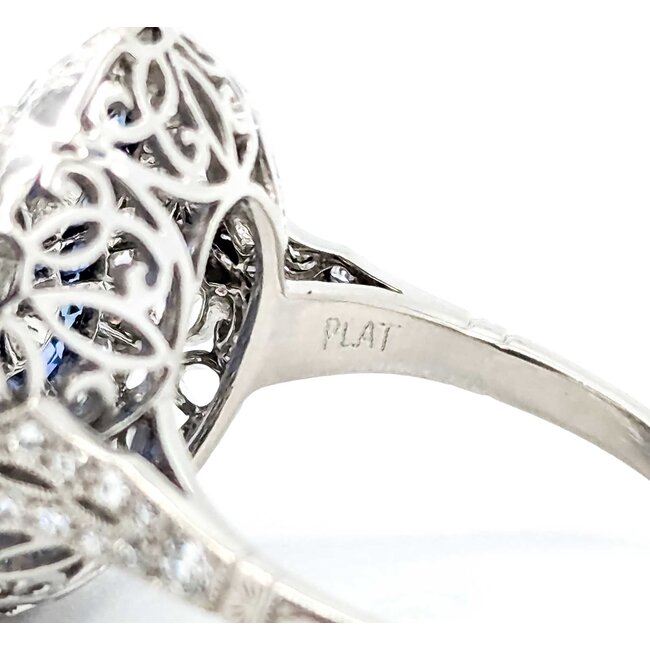 Ring Art Deco Revival 1.45ctw Old European/Single Cut Diamonds 1.10ctw Sapphire Platinum Sz7 8.5g 225070047