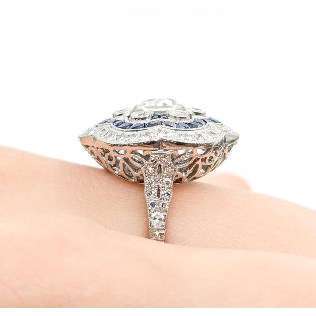 Ring Art Deco Revival 1.45ctw Old European/Single Cut Diamonds 1.10ctw Sapphire Platinum Sz7 8.5g 225070047