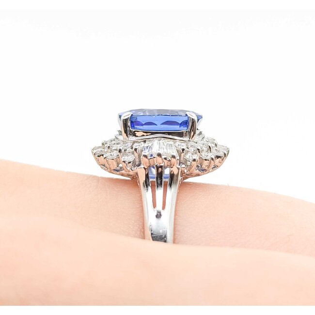 Ring Vintage Style .62ctw Round/Baguette Diamonds 5.17ct Tanzanite Platinum Sz6.25 8.2g 225070055