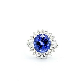 Ring Vintage Style .62ctw Round/Baguette Diamonds 5.17ct Tanzanite Platinum Sz6.25 8.2g 225070055