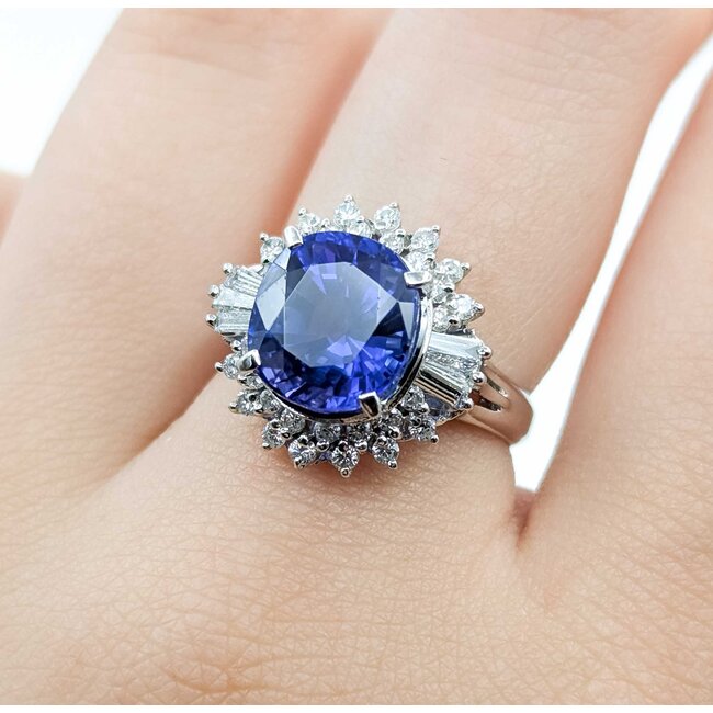 Ring Vintage Style .62ctw Round/Baguette Diamonds 5.17ct Tanzanite Platinum Sz6.25 8.2g 225070055