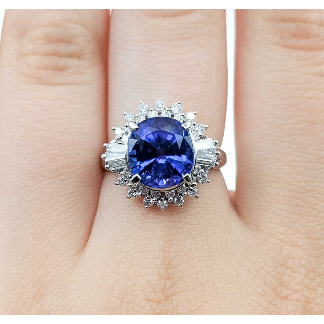 Ring Vintage Style .62ctw Round/Baguette Diamonds 5.17ct Tanzanite Platinum Sz6.25 8.2g 225070055