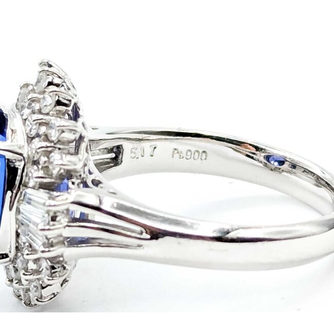 Ring Vintage Style .62ctw Round/Baguette Diamonds 5.17ct Tanzanite Platinum Sz6.25 8.2g 225070055