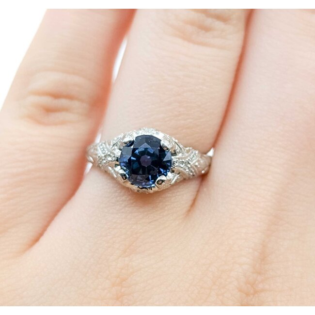 Ring Vintage Style .21ctw Round Diamonds 1.96ct Sapphire Platinum Sz6 6.5g 225070036