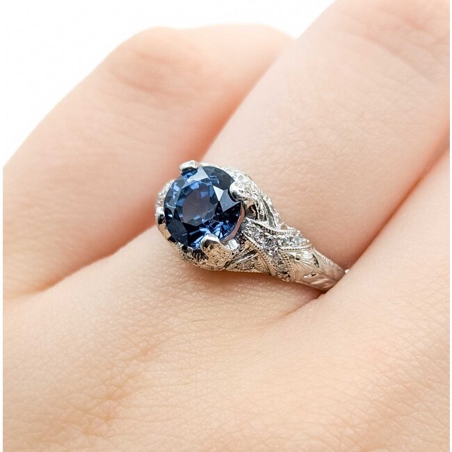 Ring Vintage Style .21ctw Round Diamonds 1.96ct Sapphire Platinum Sz6 6.5g 225070036