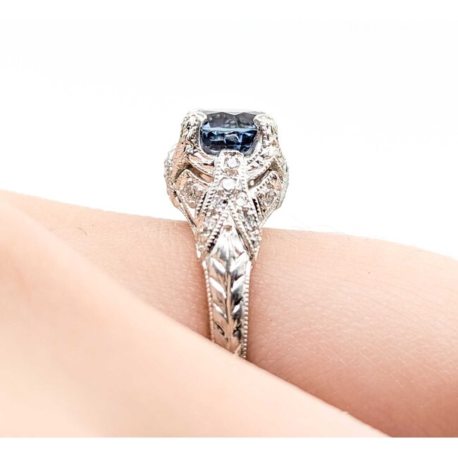 Ring Vintage Style .21ctw Round Diamonds 1.96ct Sapphire Platinum Sz6 6.5g 225070036