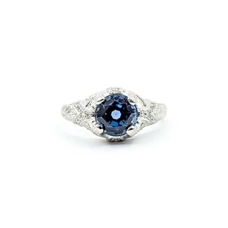 Ring Vintage Style .21ctw Round Diamonds 1.96ct Sapphire Platinum Sz6 6.5g 225070036