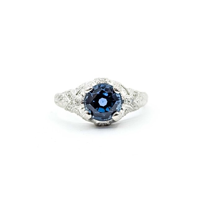 Ring Vintage Style .21ctw Round Diamonds 1.96ct Sapphire Platinum Sz6 6.5g 225070036