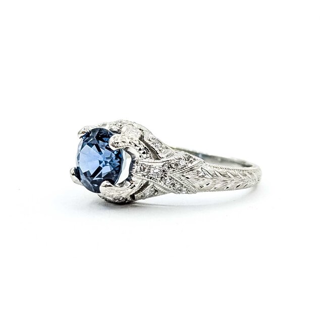 Ring Vintage Style .21ctw Round Diamonds 1.96ct Sapphire Platinum Sz6 6.5g 225070036