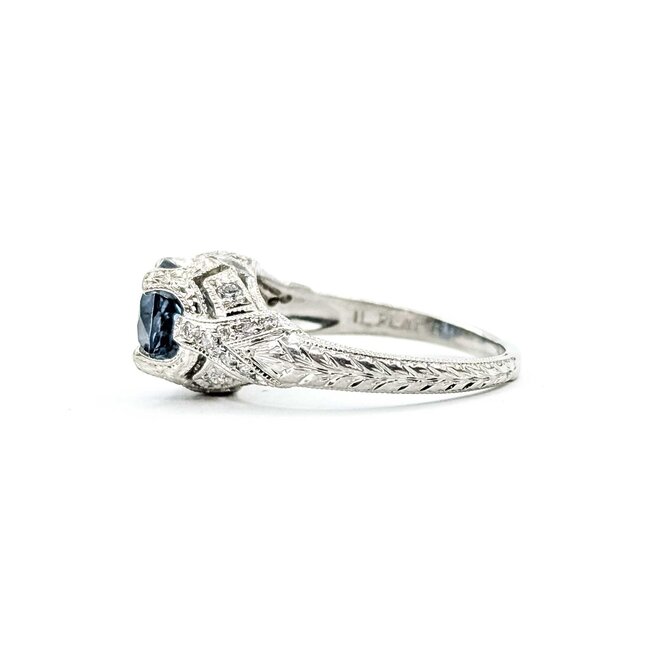 Ring Vintage Style .21ctw Round Diamonds 1.96ct Sapphire Platinum Sz6 6.5g 225070036
