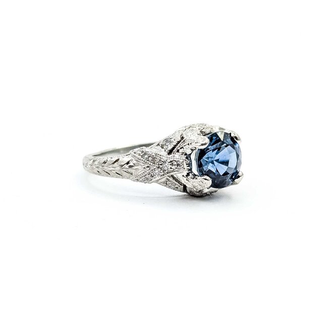 Ring Vintage Style .21ctw Round Diamonds 1.96ct Sapphire Platinum Sz6 6.5g 225070036