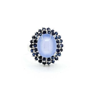 Ring Double Halo 1.60ctw Sapphire 4.60ct Chalcedony 14kw Sz7 6.1g 225070049