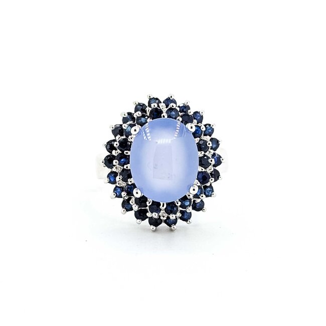 Ring Double Halo 1.60ctw Sapphire 4.60ct Chalcedony 14kw Sz7 6.1g 225070049