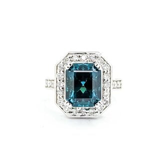 Ring Halo 1.15ctw Round Diamonds 5.77ct Blue/Green Tourmaline 14kw Sz6.5 9.5g 225070028