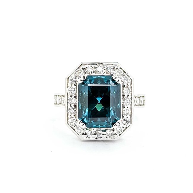 Ring Halo 1.15ctw Round Diamonds 5.77ct Blue/Green Tourmaline 14kw Sz6.5 9.5g 225070028