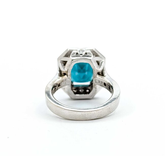 Ring Halo 1.15ctw Round Diamonds 5.77ct Blue/Green Tourmaline 14kw Sz6.5 9.5g 225070028