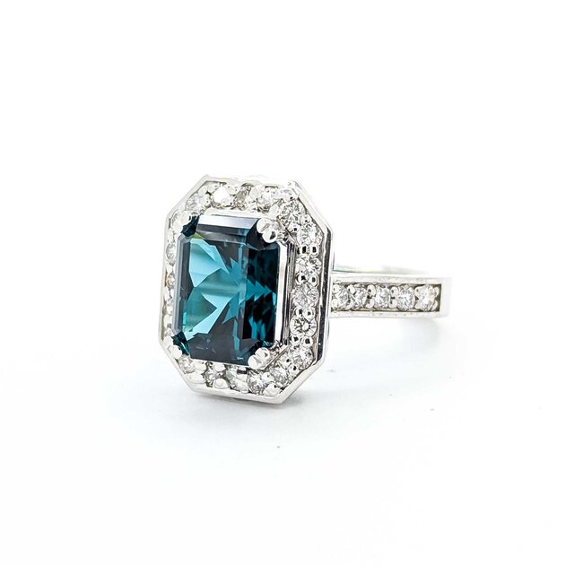 Ring Halo 1.15ctw Round Diamonds 5.77ct Blue/Green Tourmaline 14kw Sz6.5 9.5g 225070028