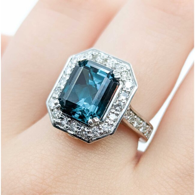 Ring Halo 1.15ctw Round Diamonds 5.77ct Blue/Green Tourmaline 14kw Sz6.5 9.5g 225070028