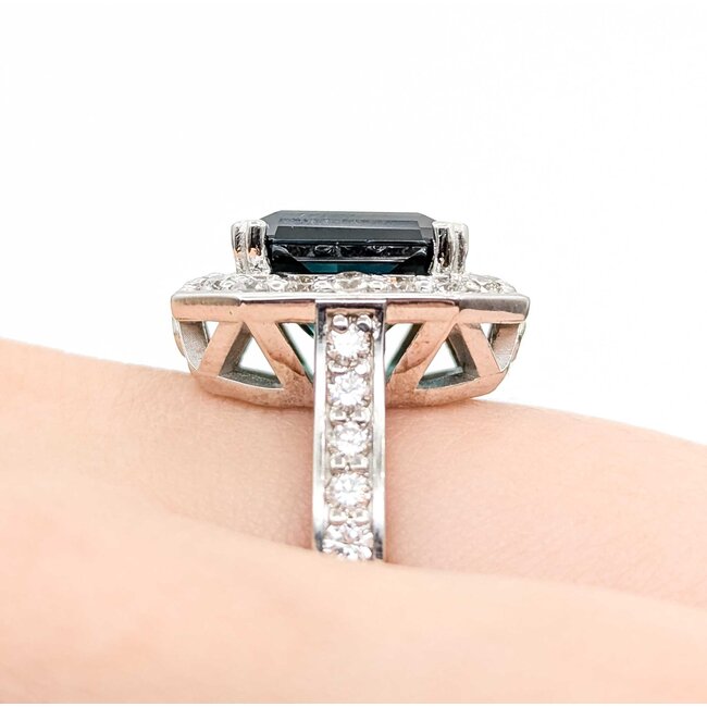 Ring Halo 1.15ctw Round Diamonds 5.77ct Blue/Green Tourmaline 14kw Sz6.5 9.5g 225070028