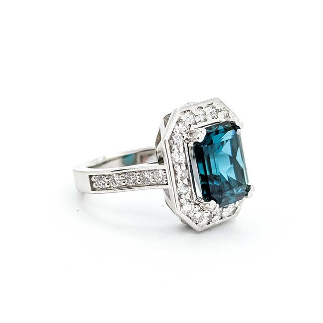 Ring Halo 1.15ctw Round Diamonds 5.77ct Blue/Green Tourmaline 14kw Sz6.5 9.5g 225070028