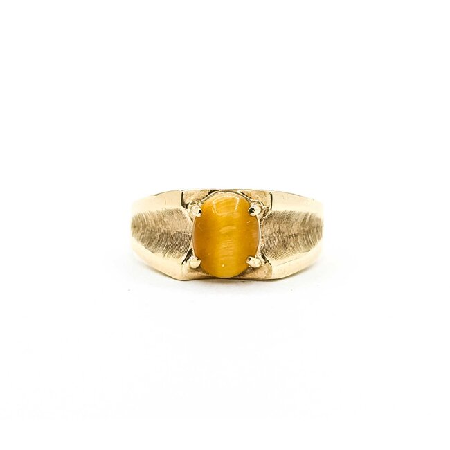 Ring 9x7mm Tiger Eye 10ky 10mm Sz10 4.4g 225070081