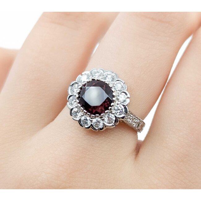 Ring Halo .90ctw Round Diamonds 1.95ct Rubellite Tourmaline 18kw Sz6.75 5.0g 225070034