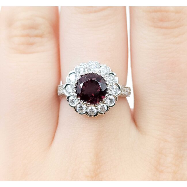 Ring Halo .90ctw Round Diamonds 1.95ct Rubellite Tourmaline 18kw Sz6.75 5.0g 225070034
