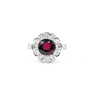 Ring Halo .90ctw Round Diamonds 1.95ct Rubellite Tourmaline 18kw Sz6.75 5.0g 225070034