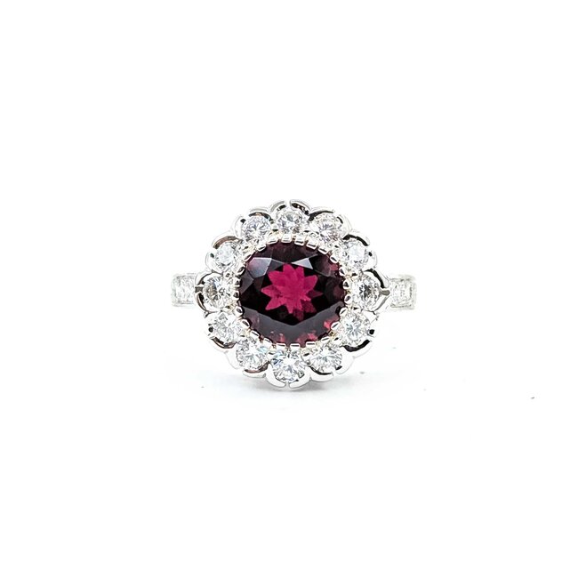 Ring Halo .90ctw Round Diamonds 1.95ct Rubellite Tourmaline 18kw Sz6.75 5.0g 225070034