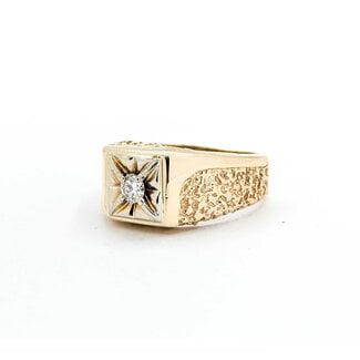 Ring Nugget Style .20ct Round Diamond 14ky 11mm Sz10 7.8g 225070079