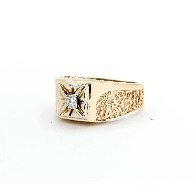 Ring Nugget Style .20ct Round Diamond 14ky 11mm Sz10 7.8g 225070079
