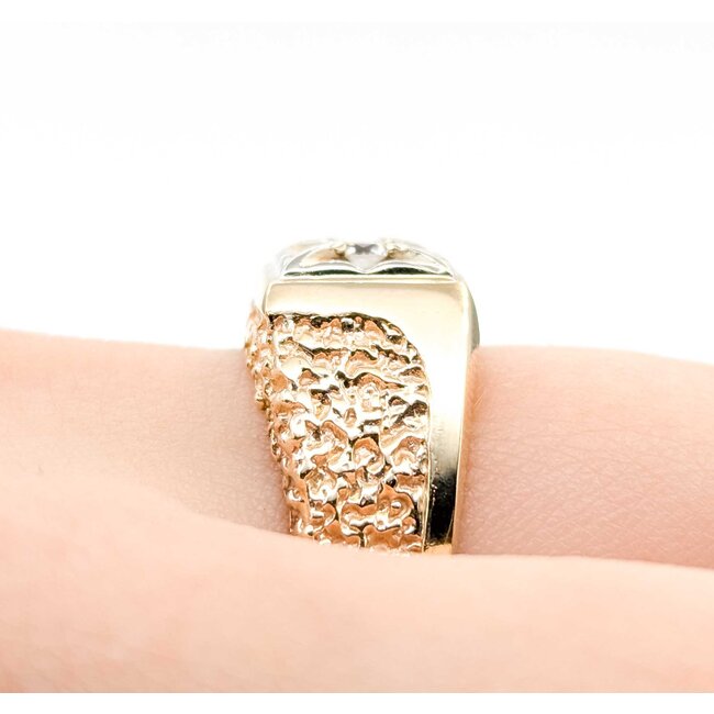 Ring Nugget Style .20ct Round Diamond 14ky 11mm Sz10 7.8g 225070079