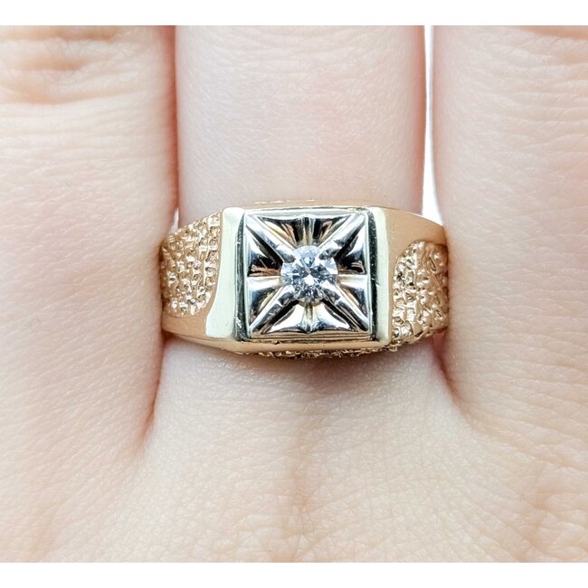 Ring Nugget Style .20ct Round Diamond 14ky 11mm Sz10 7.8g 225070079