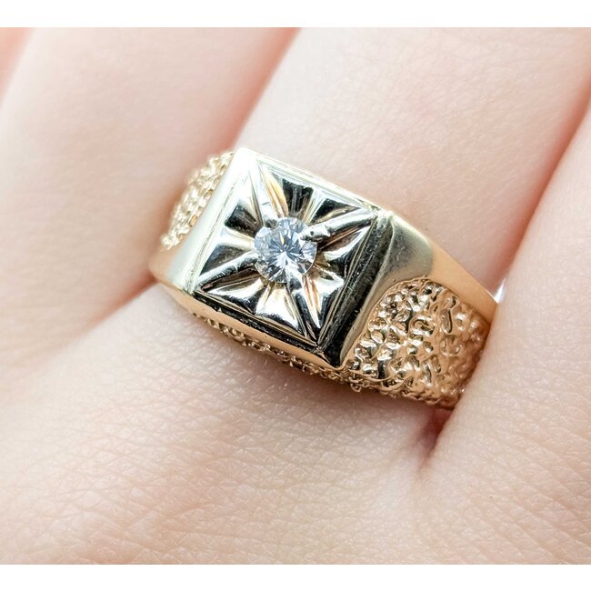 Ring Nugget Style .20ct Round Diamond 14ky 11mm Sz10 7.8g 225070079