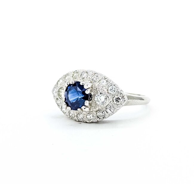 Ring Mid Century .68ctw Round Diamonds 1.20ctw Blue Sapphire 14kw Sz6 3.9g 225070042