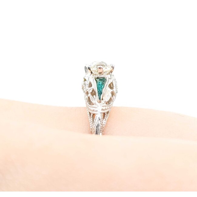 Ring Filigree Milgrain .75ctw Old European Diamonds .08ctw Triangular Emerald Accents 18kw 6.75mm Sz6.5 3.2g 125060087