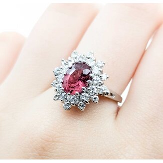 Ring Halo 1.05ctw Round Diamonds 1.80ct Pink Tourmaline 14kw Sz8 5.7g 225070031