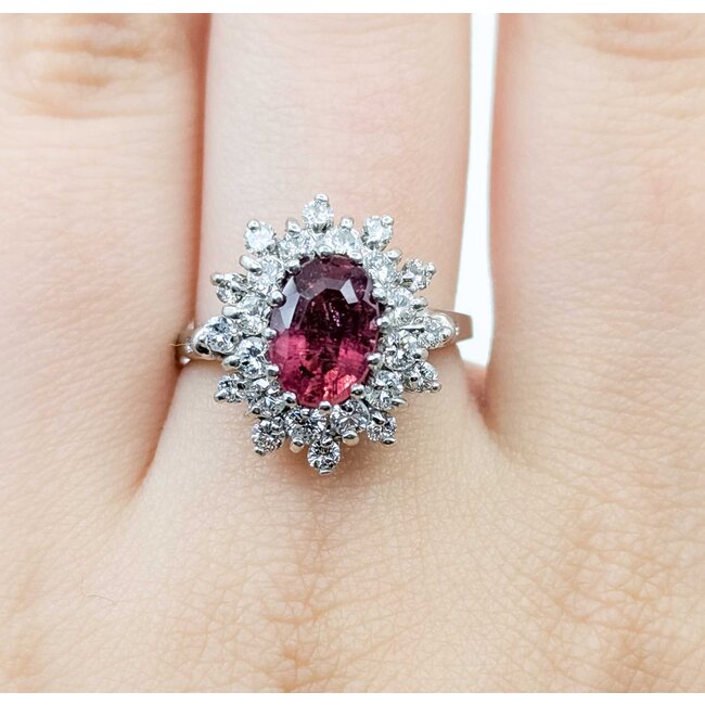 Ring Halo 1.05ctw Round Diamonds 1.80ct Pink Tourmaline 14kw Sz8 5.7g 225070031
