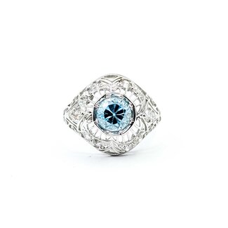 Ring Art Deco .50ctw Old Euro Diamonds 3.75ct Blue Zircon 18kw Sz7.75 3.5g 225070041