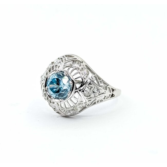 Ring Art Deco .50ctw Old Euro Diamonds 3.75ct Blue Zircon 18kw Sz7.75 3.5g 225070041