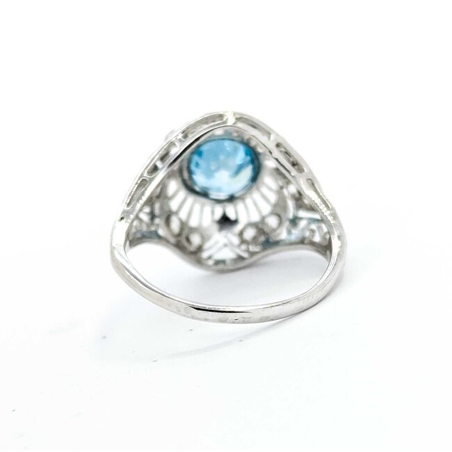 Ring Art Deco .50ctw Old Euro Diamonds 3.75ct Blue Zircon 18kw Sz7.75 3.5g 225070041