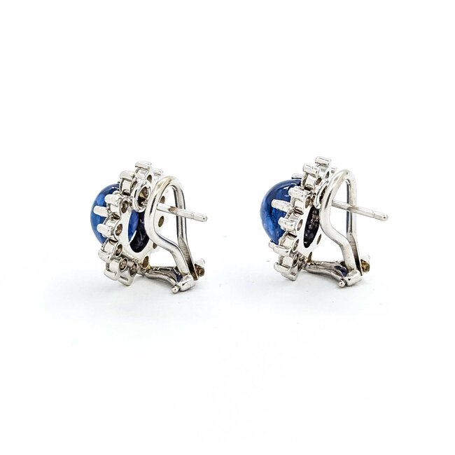 Earrings Halo Omega Back 1.68ctw Round Diamonds 6.96ctw Sapphire 14kw 16x14mm 7.1g 225070025