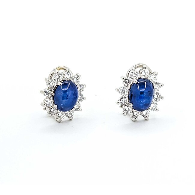 Earrings Halo Omega Back 1.68ctw Round Diamonds 6.96ctw Sapphire 14kw 16x14mm 7.1g 225070025