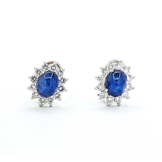 Earrings Halo Omega Back 1.68ctw Round Diamonds 6.96ctw Sapphire 14kw 16x14mm 7.1g 225070025