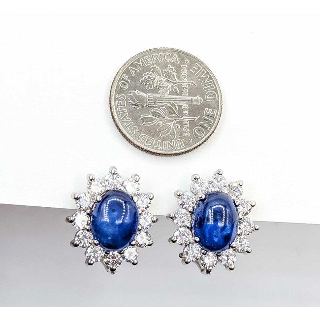 Earrings Halo Omega Back 1.68ctw Round Diamonds 6.96ctw Sapphire 14kw 16x14mm 7.1g 225070025