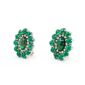 Earrings Mid Century Clip-on .80ctw Round Diamonds 15ctw Emerald 14kw 27x25mm 21.8g 225070018