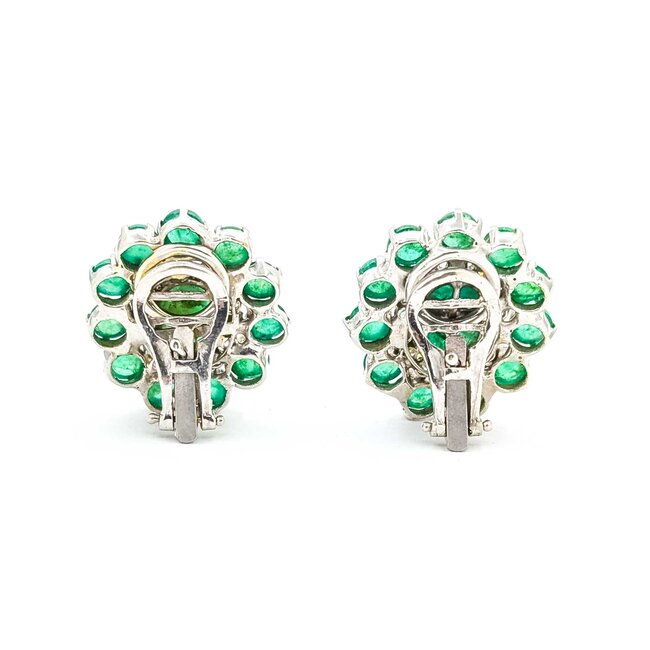 Earrings Mid Century Clip-on .80ctw Round Diamonds 15ctw Emerald 14kw 27x25mm 21.8g 225070018