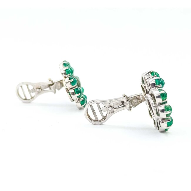 Earrings Mid Century Clip-on .80ctw Round Diamonds 15ctw Emerald 14kw 27x25mm 21.8g 225070018